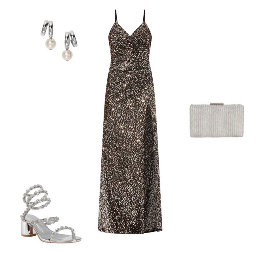 NWT Mac Duggal Sequined Gown Bronze Size 10 Gather Waist Low Back Formal Gown - Picture 6 of 14